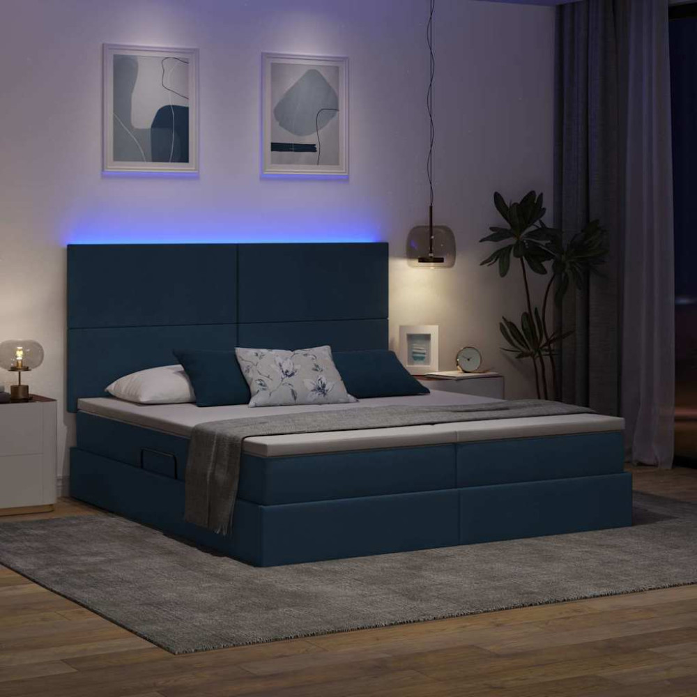 Produktbild för LED förvaringssäng med madrass Blå 180 x 200 cm Tyg