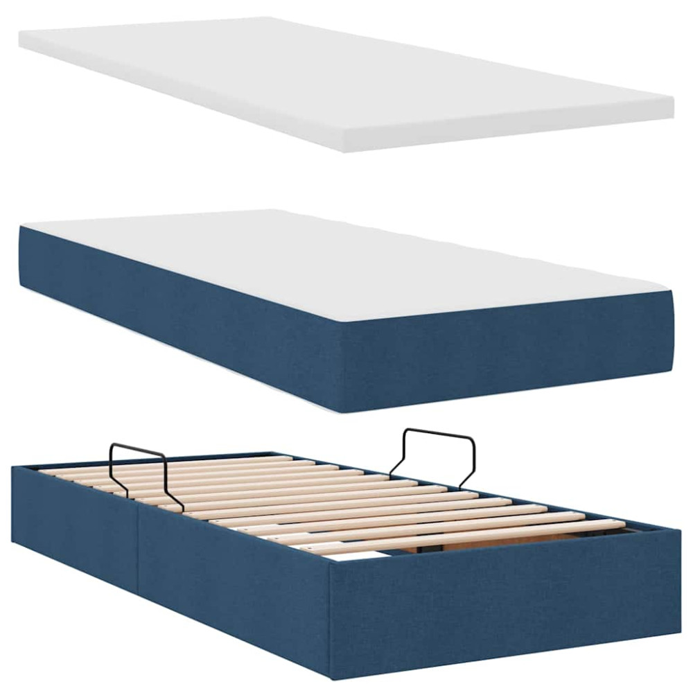 Produktbild för LED förvaringssäng med madrass Blå 180 x 200 cm Tyg