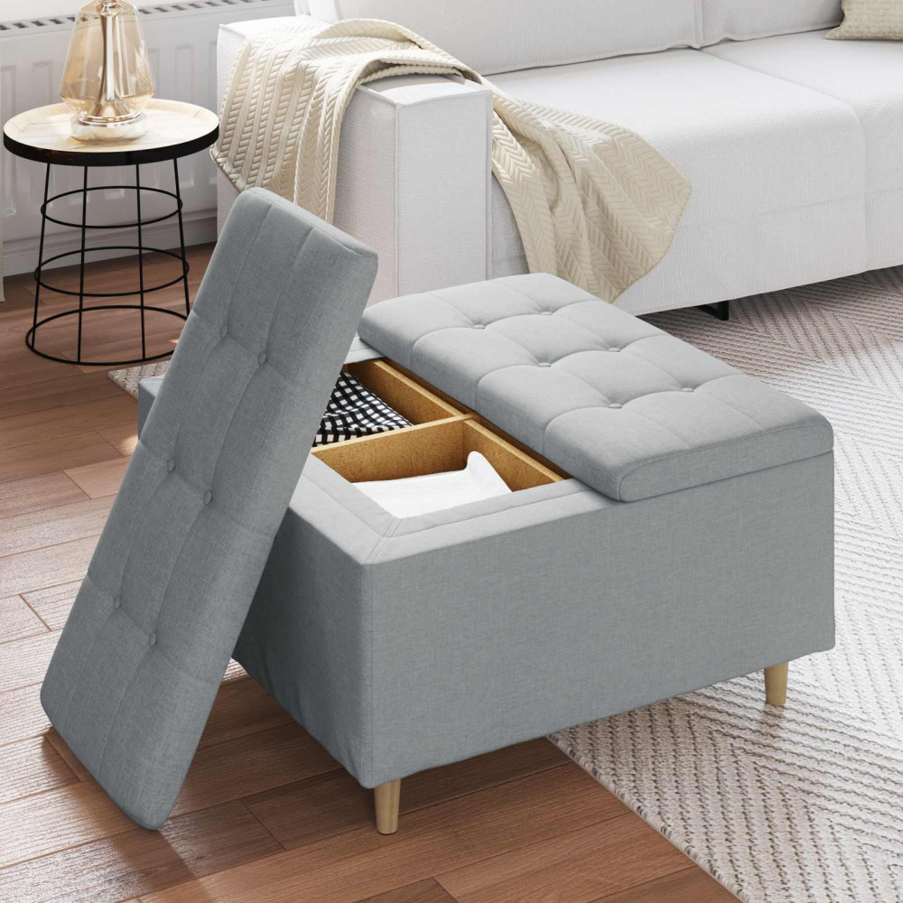 Produktbild för Förvaringspall med kudde Ljusgrå 80 x 80 x 45 cm tyg