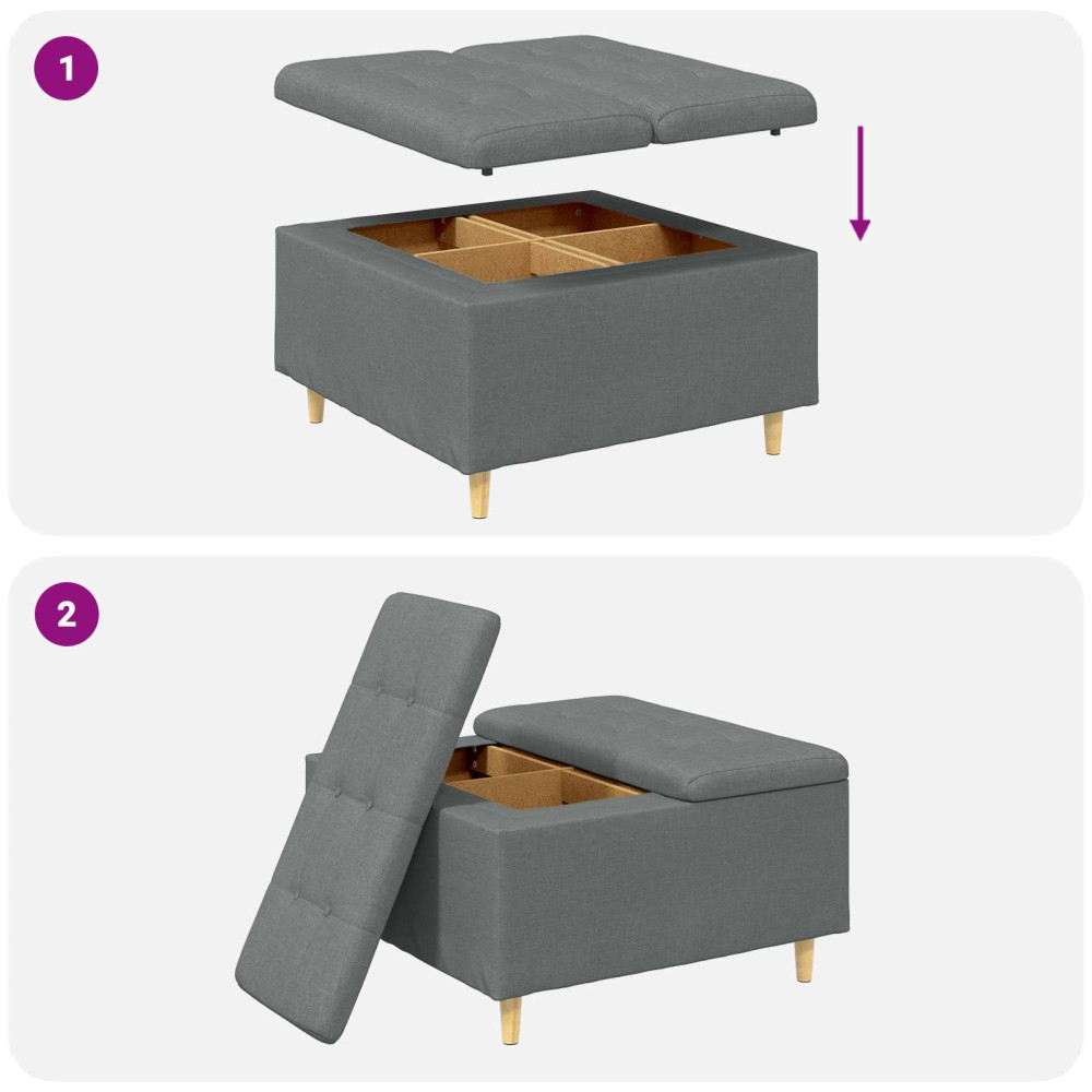 Produktbild för Förvaringspall med kudde Mörkgrå 80 x 80 x 45 cm tyg