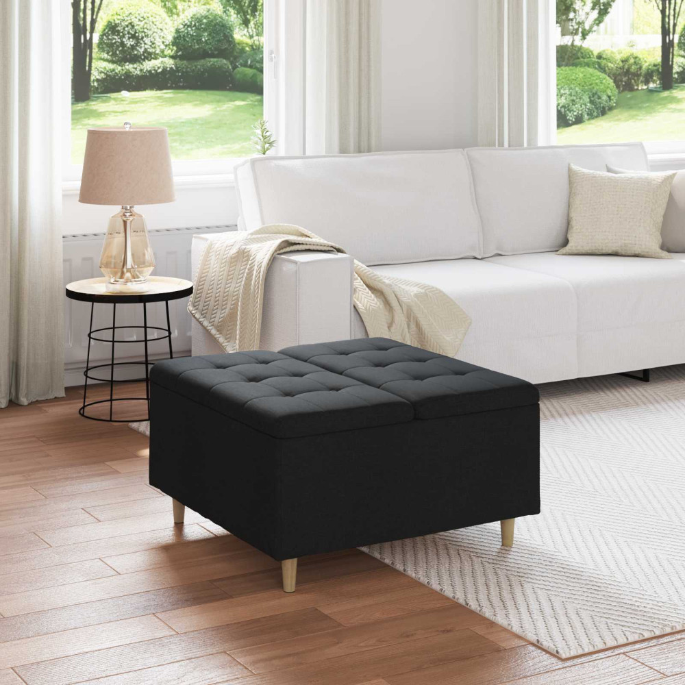 Produktbild för Förvaringspall med kudde Svart 80 x 80 x 45 cm tyg