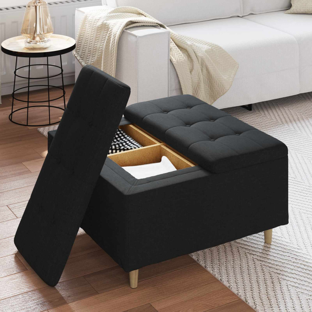 Produktbild för Förvaringspall med kudde Svart 80 x 80 x 45 cm tyg