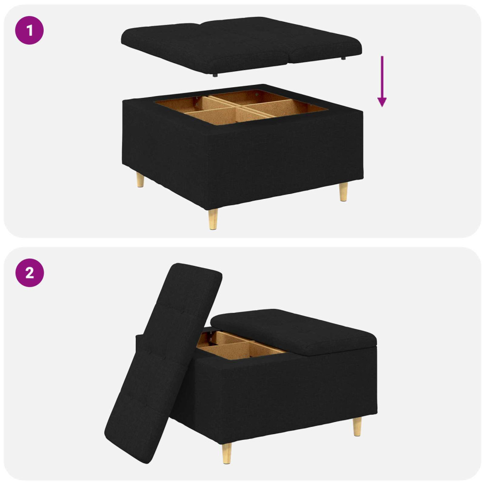 Produktbild för Förvaringspall med kudde Svart 80 x 80 x 45 cm tyg