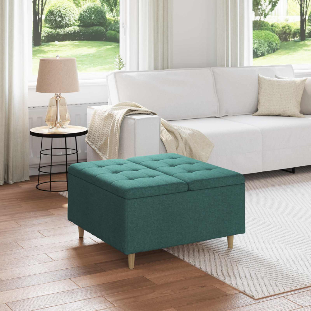 Produktbild för Förvaringspall med kudde Mörkgrön 80 x 80 x 45 cm tyg