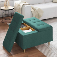 Produktbild för Förvaringspall med kudde Mörkgrön 80 x 80 x 45 cm tyg