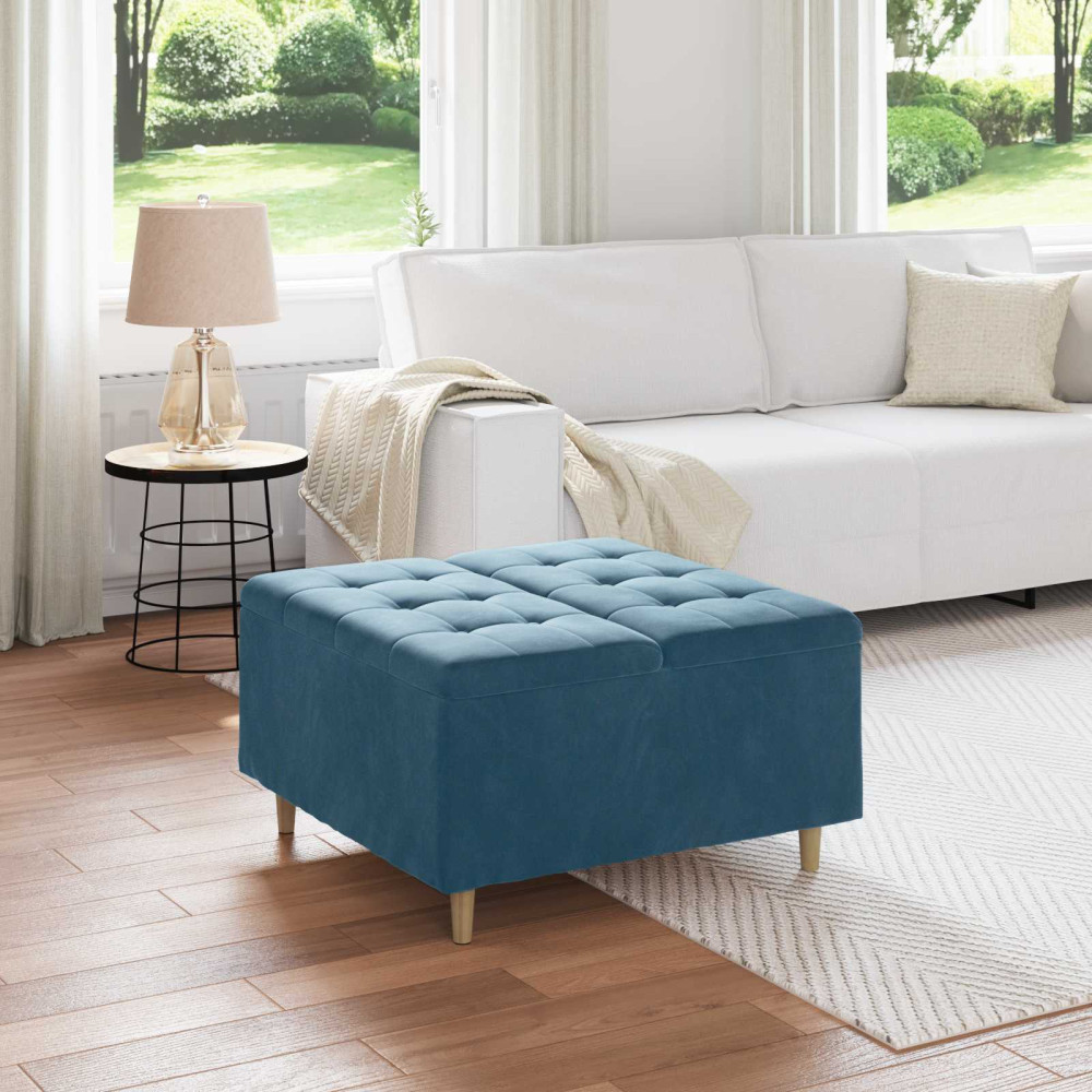 Produktbild för Förvaringspall med kudde Blå 80 x 80 x 45 cm Sammet