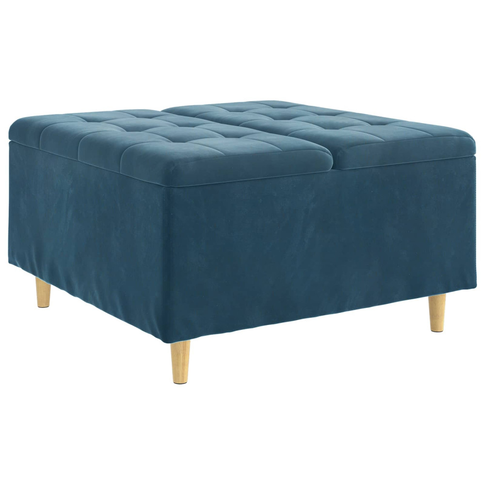 Produktbild för Förvaringspall med kudde Blå 80 x 80 x 45 cm Sammet