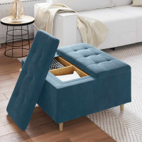 Produktbild för Förvaringspall med kudde Blå 80 x 80 x 45 cm Sammet