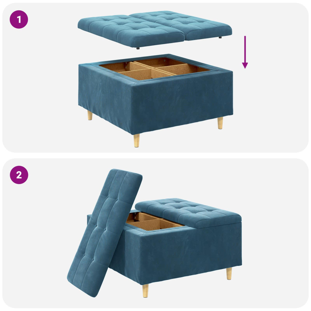 Produktbild för Förvaringspall med kudde Blå 80 x 80 x 45 cm Sammet