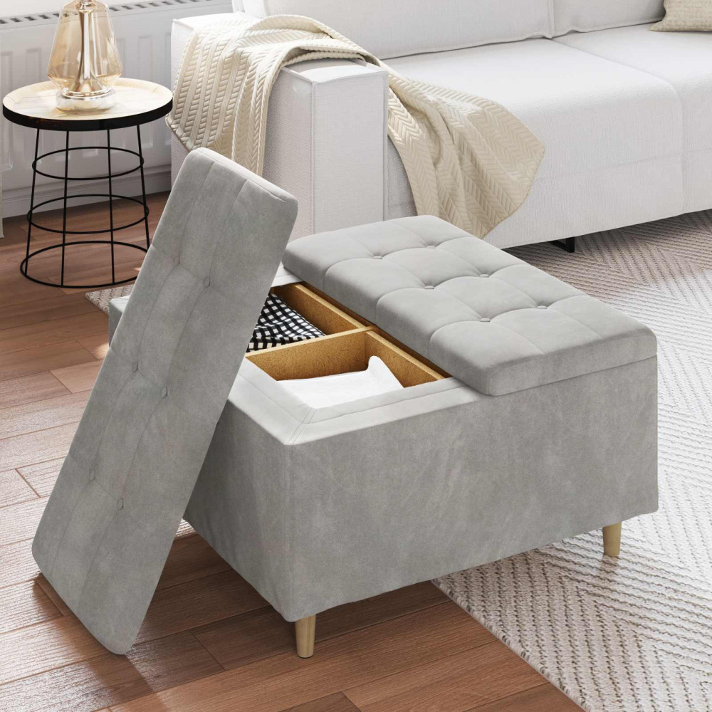 Produktbild för Förvaringspall med kudde Ljusgrå 80 x 80 x 45 cm Sammet