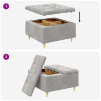 Produktbild för Förvaringspall med kudde Ljusgrå 80 x 80 x 45 cm Sammet