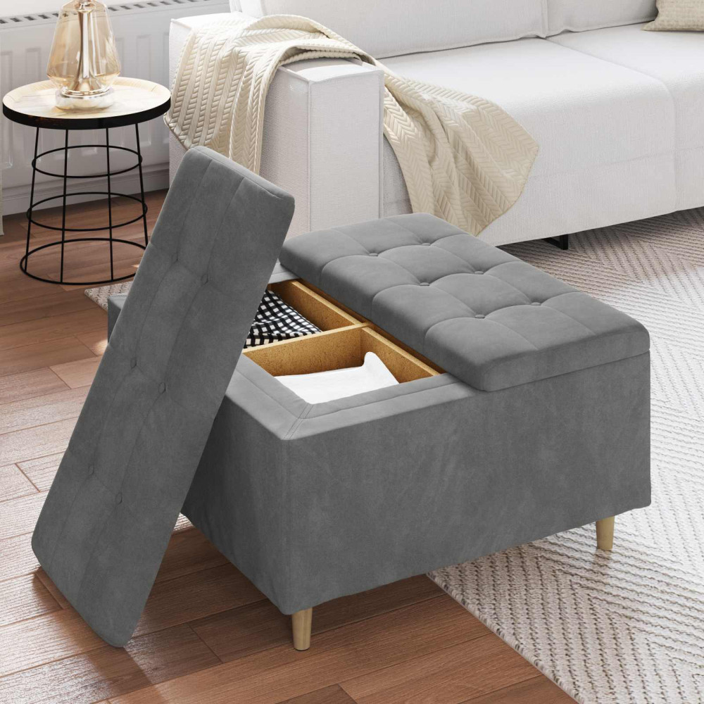 Produktbild för Förvaringspall med kudde Mörkgrå 80 x 80 x 45 cm Sammet