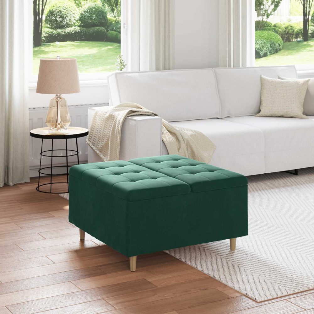Produktbild för Förvaringspall med kudde Mörkgrön 80 x 80 x 45 cm Sammet
