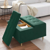 Produktbild för Förvaringspall med kudde Mörkgrön 80 x 80 x 45 cm Sammet