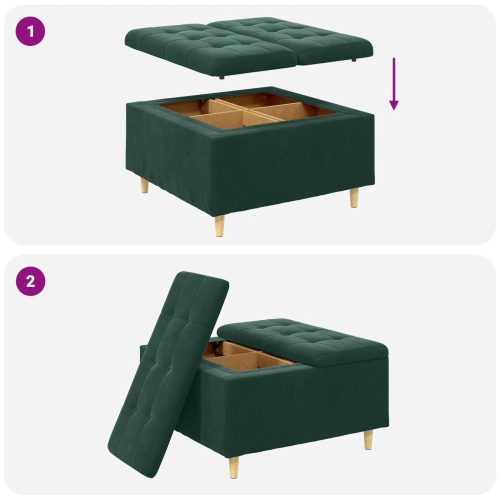 Produktbild för Förvaringspall med kudde Mörkgrön 80 x 80 x 45 cm Sammet