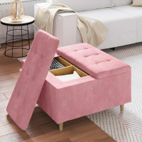 Produktbild för Förvaringspall med kudde Rosa 80 x 80 x 45 cm Sammet
