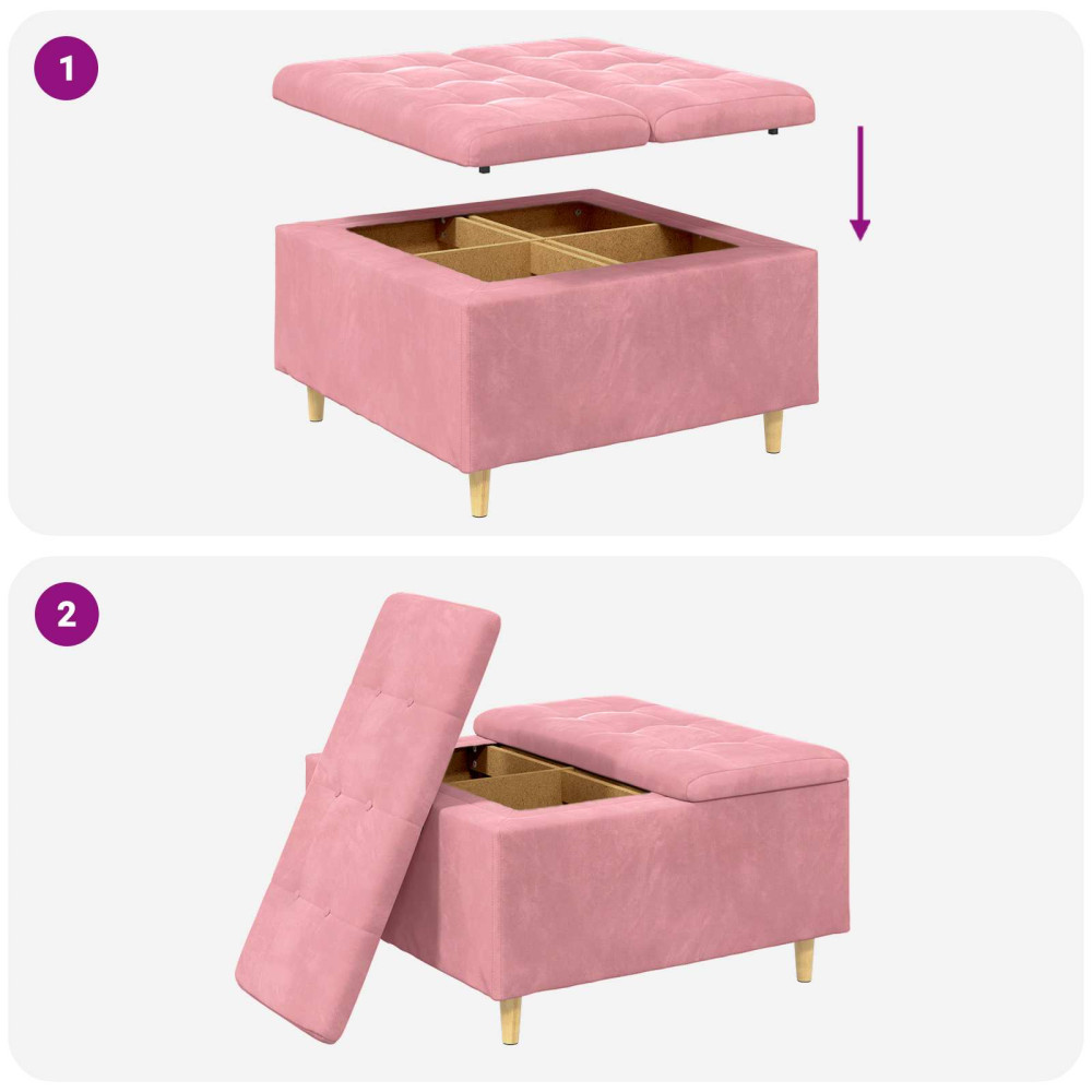 Produktbild för Förvaringspall med kudde Rosa 80 x 80 x 45 cm Sammet