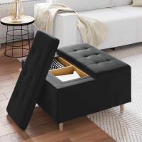 Produktbild för Förvaringspall med kudde Svart 80 x 80 x 45 cm Sammet