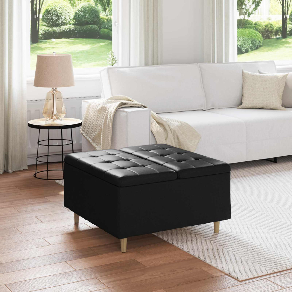 Produktbild för Förvaringspall med kudde Svart 80 x 80 x 45 cm Konstläder