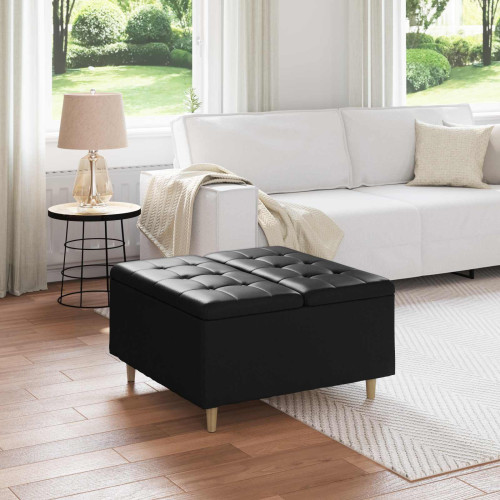 vidaXL Förvaringspall med kudde Svart 80 x 80 x 45 cm Konstläder