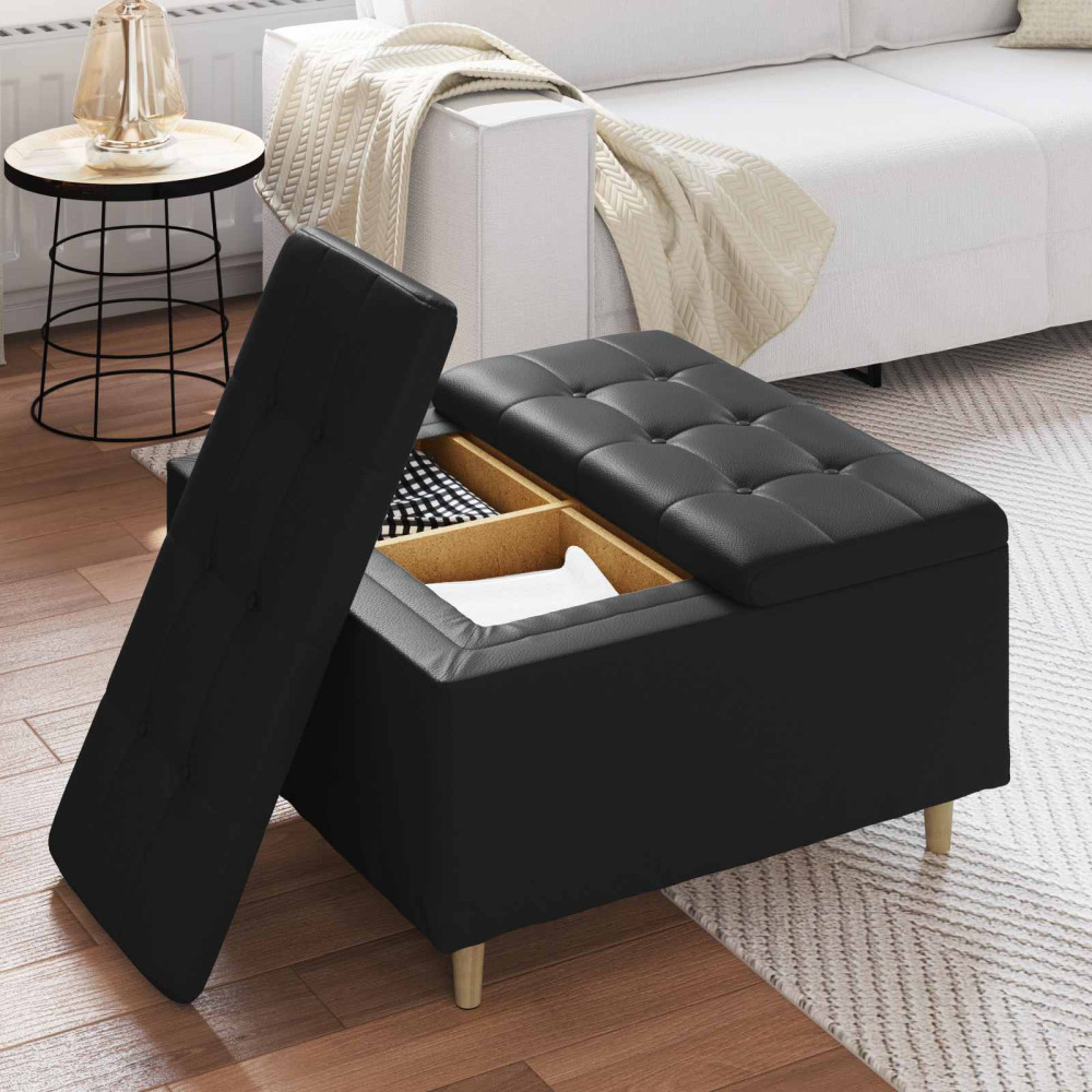 Produktbild för Förvaringspall med kudde Svart 80 x 80 x 45 cm Konstläder