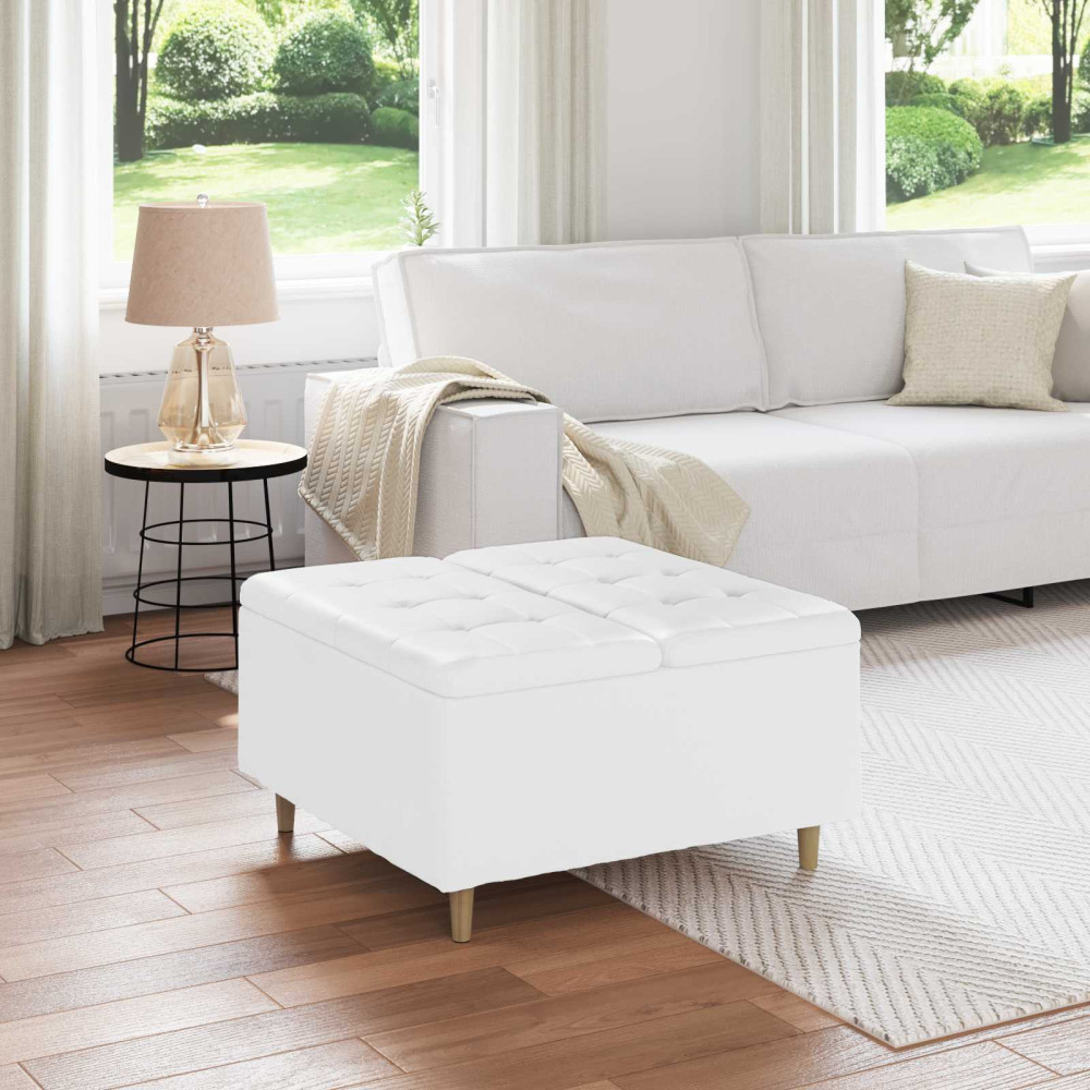 Produktbild för Förvaringspall med kudde Vit 80 x 80 x 45 cm Konstläder
