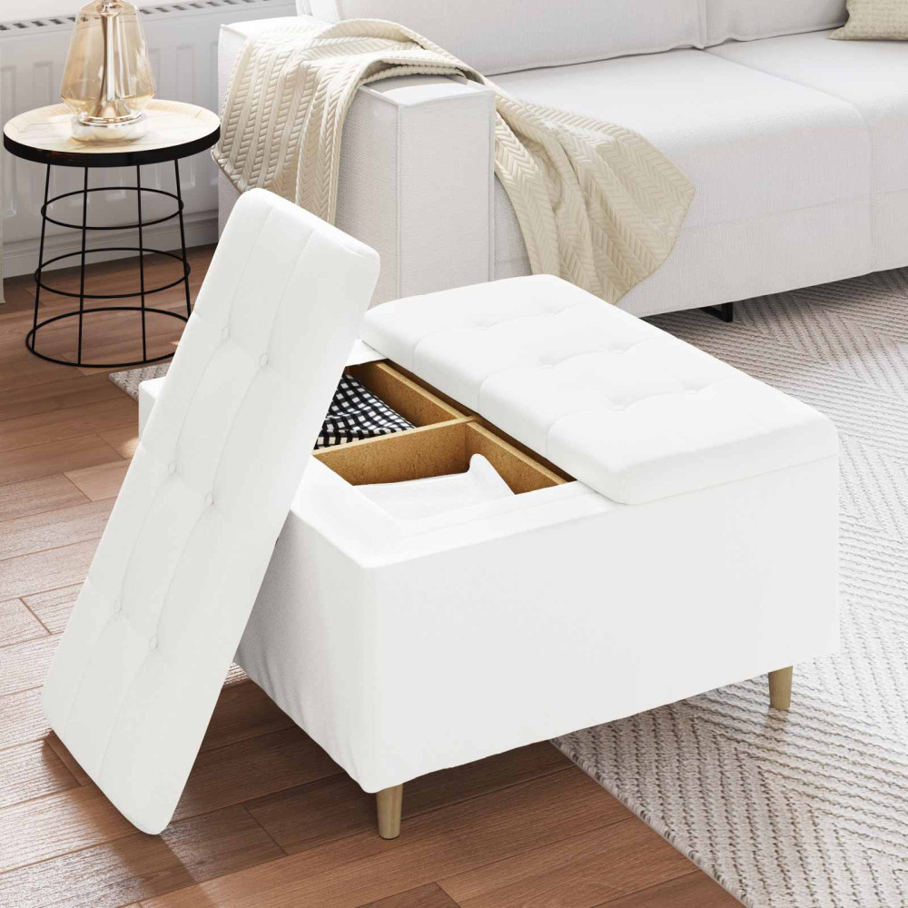 Produktbild för Förvaringspall med kudde Vit 80 x 80 x 45 cm Konstläder