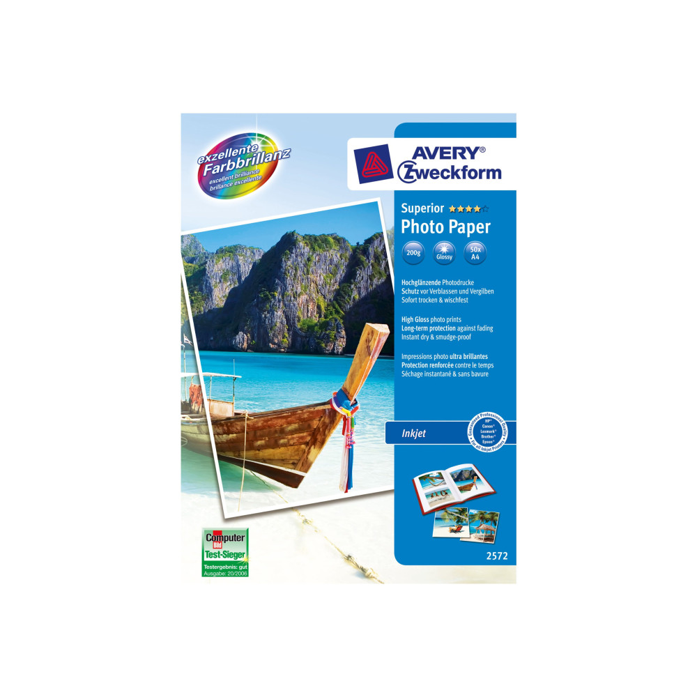 Produktbild för Avery Zweckform Superior Inkjet Photo Paper 2572 - fotopapper - högblank - 50 ark - A4 - 200 g/m²