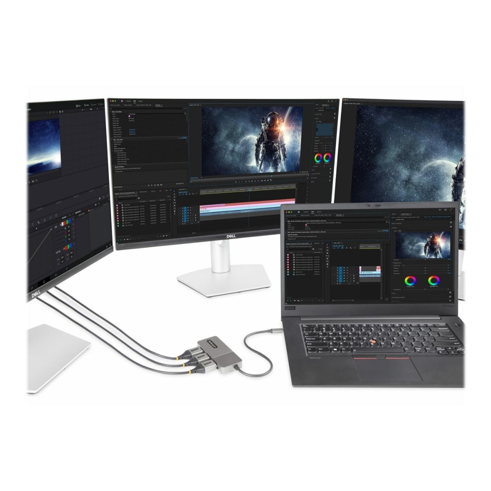 Produktbild för StarTech.com USB-C to Triple DisplayPort 1.4 MST Hub, 4K 60Hz, 1ft (30cm) Cable, USB Type-C Multi Monitor Adapter for Laptop, DP 1.4 Multi-Stream Transport Hub, DisplayPort Splitter - MST Triple Monitor Adapter (MST14CD123DP) - dockningsstation - USB-C / 