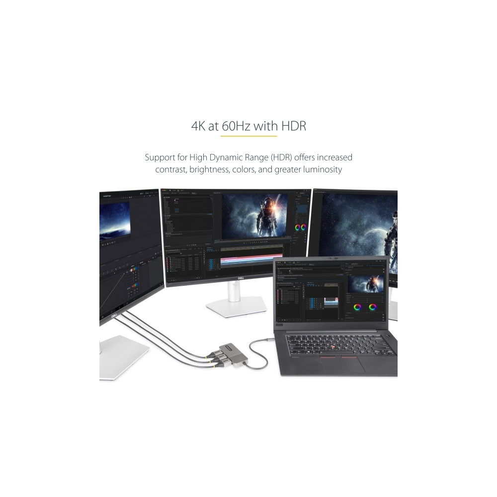 Produktbild för StarTech.com USB-C to Triple DisplayPort 1.4 MST Hub, 4K 60Hz, 1ft (30cm) Cable, USB Type-C Multi Monitor Adapter for Laptop, DP 1.4 Multi-Stream Transport Hub, DisplayPort Splitter - MST Triple Monitor Adapter (MST14CD123DP) - dockningsstation - USB-C / 