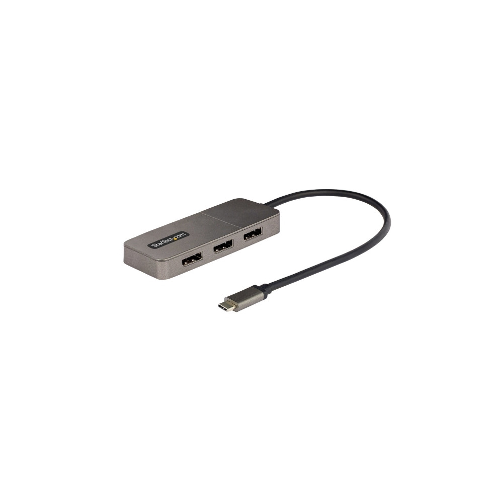 Produktbild för StarTech.com USB-C to Triple DisplayPort 1.4 MST Hub, 4K 60Hz, 1ft (30cm) Cable, USB Type-C Multi Monitor Adapter for Laptop, DP 1.4 Multi-Stream Transport Hub, DisplayPort Splitter - MST Triple Monitor Adapter (MST14CD123DP) - dockningsstation - USB-C / 