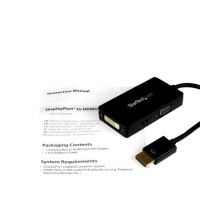 Produktbild för StarTech.com A/V-reseadapter: 3-i-1 DisplayPort till VGA-, DVI- eller HDMI-konverterare - videokort - DisplayPort / HDMI / DVI / VGA - 26.6 m