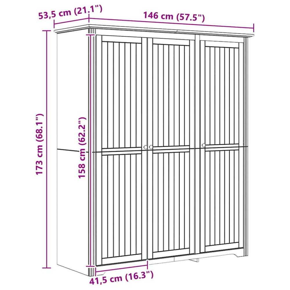 Produktbild för Garderob BODO Honung brun 146 x 53,5 x 173 cm Konstruerat trä