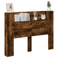 Produktbild för Huvudgavelsskåp med LED med hylla Rökt Ek 140 x 16,5 x 103,5 cm