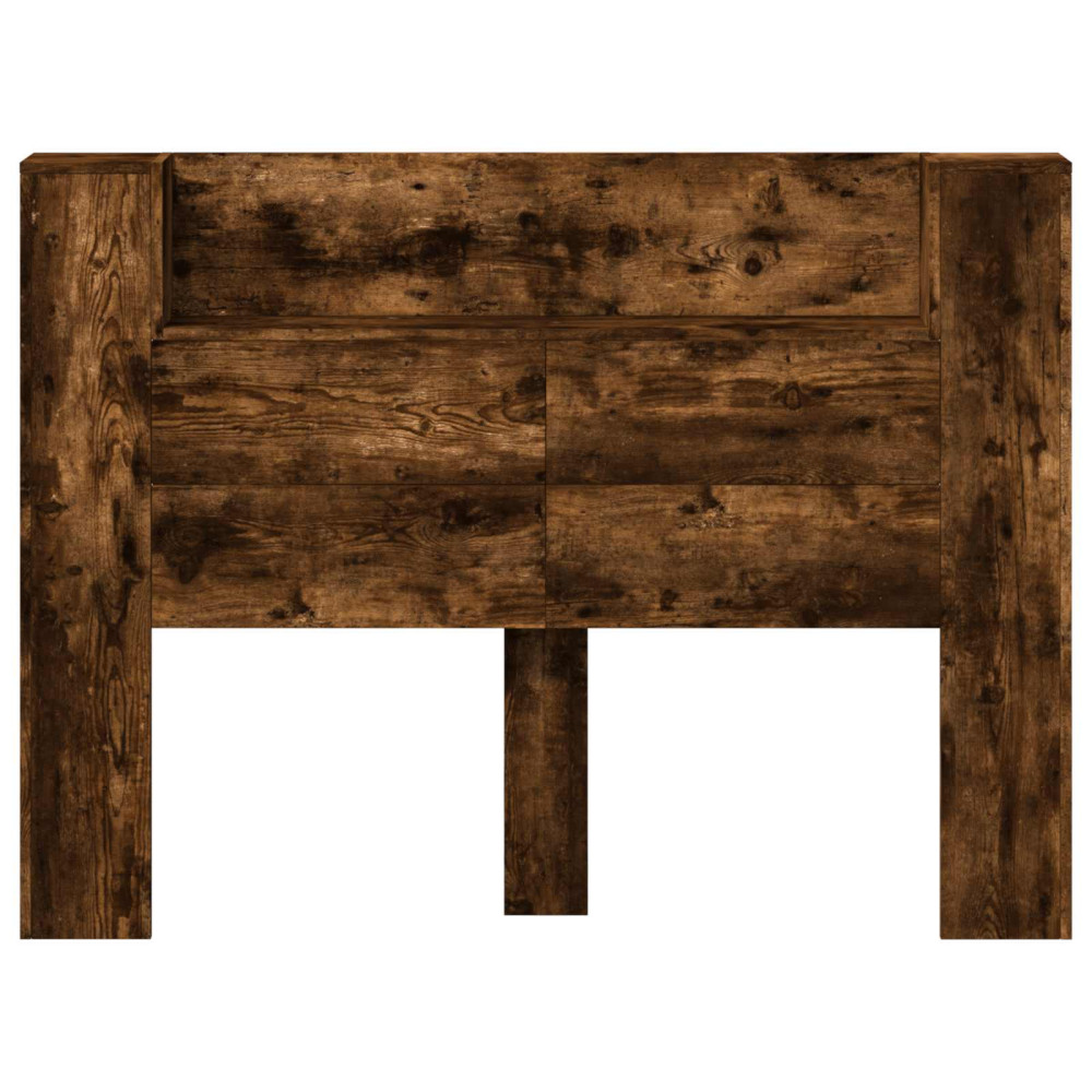 Produktbild för Huvudgavelsskåp med LED med hylla Rökt Ek 140 x 16,5 x 103,5 cm