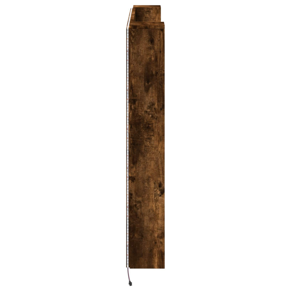 Produktbild för Huvudgavelsskåp med LED med hylla Rökt Ek 140 x 16,5 x 103,5 cm