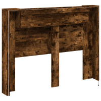 Produktbild för Huvudgavelsskåp med LED med hylla Rökt Ek 140 x 16,5 x 103,5 cm