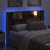 Produktbild för Huvudgavelsskåp med LED Gammalt trä 140 x 16,5 x 103,5 cm