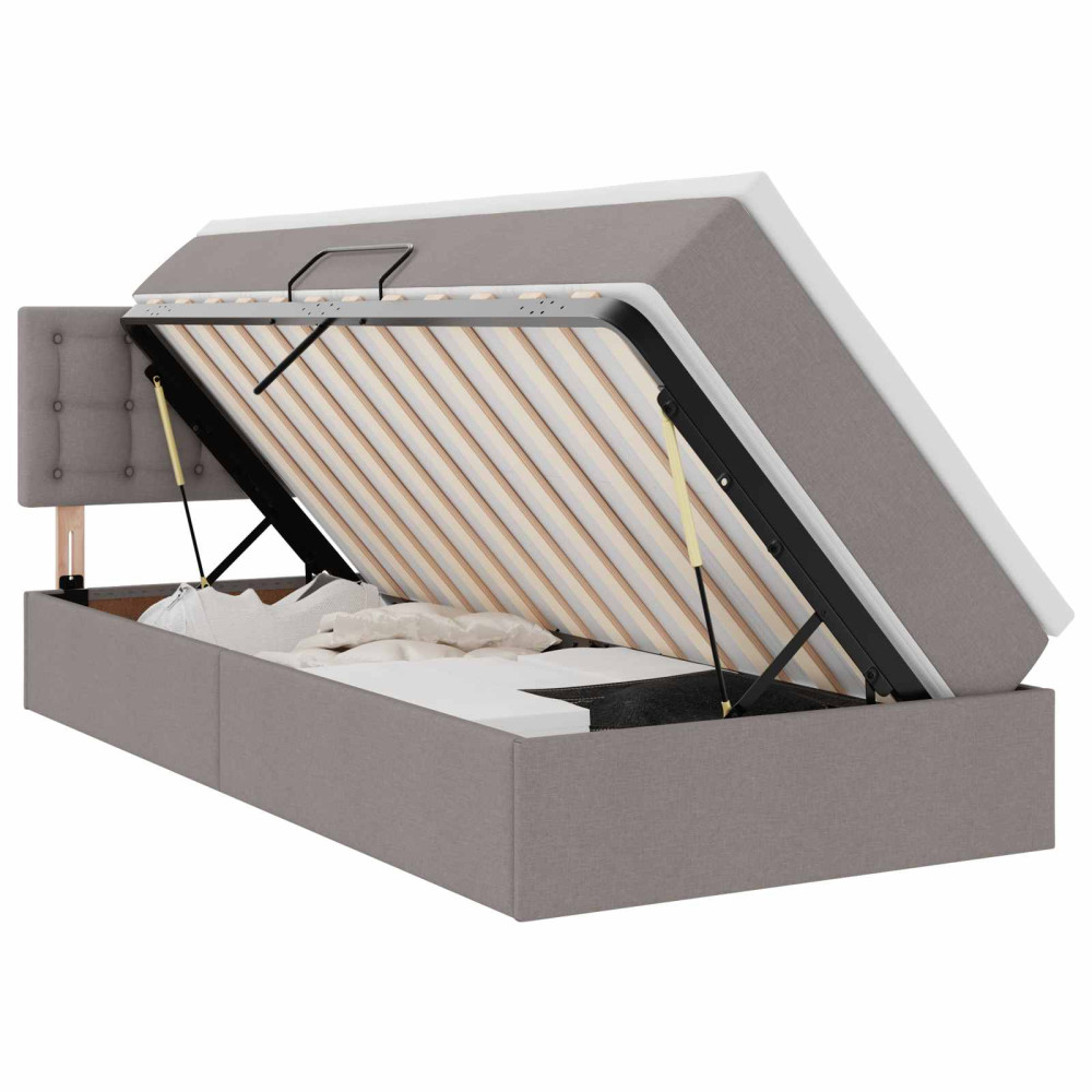 Produktbild för LED förvaringssäng med madrass Taupe 100 x 200 cm Tyg