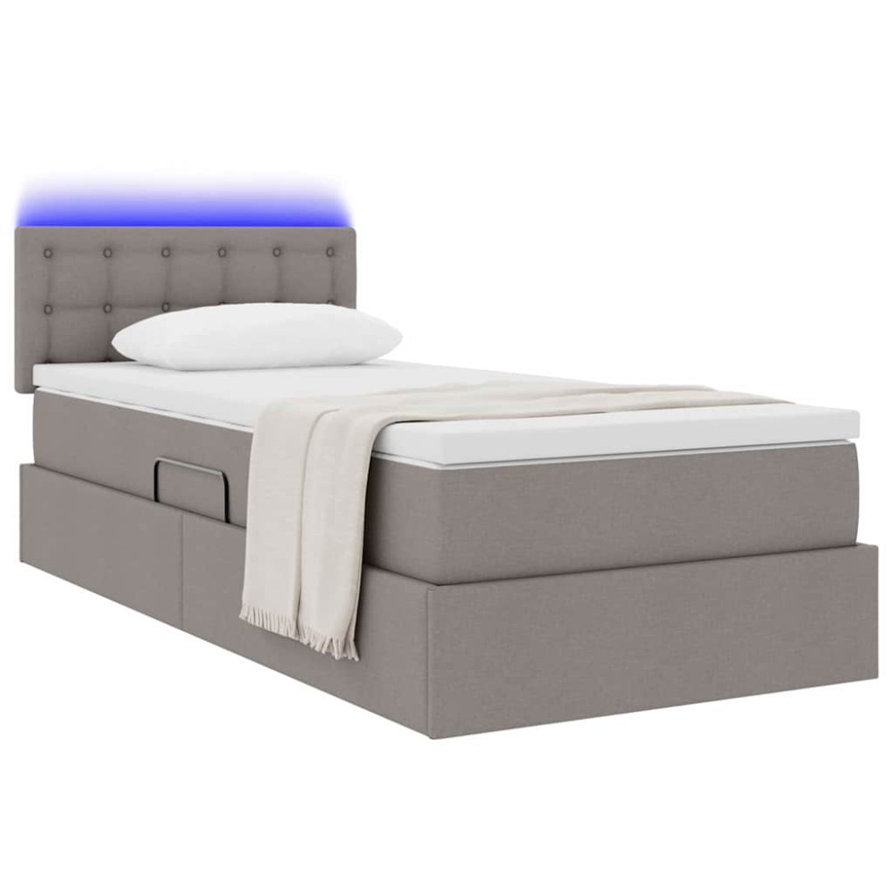 Produktbild för LED förvaringssäng med madrass Taupe 100 x 200 cm Tyg