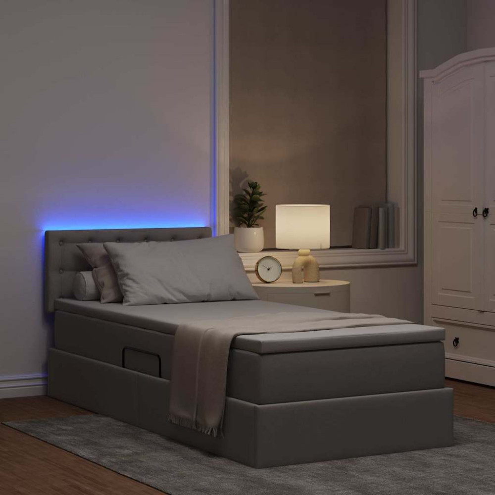 Produktbild för LED förvaringssäng med madrass Taupe 100 x 200 cm Tyg
