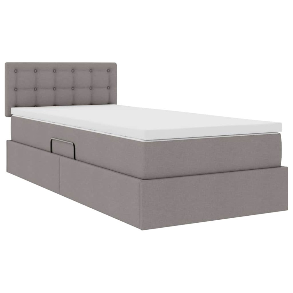 Produktbild för LED förvaringssäng med madrass Taupe 100 x 200 cm Tyg