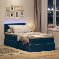 Produktbild för LED förvaringssäng med madrass Mörkblå 90 x 200 cm Sammet