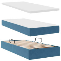 Produktbild för LED förvaringssäng med madrass Mörkblå 90 x 200 cm Sammet