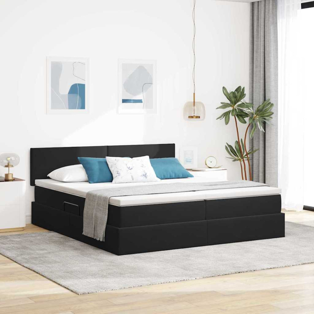 Produktbild för LED förvaringssäng med madrass Svart 200 x 200 cm Sammet