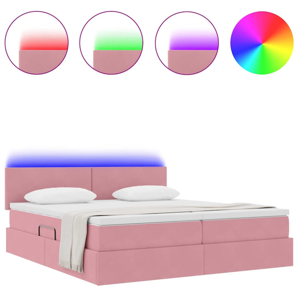 Produktbild för LED förvaringssäng med madrass Rosa 200 x 200 cm Sammet