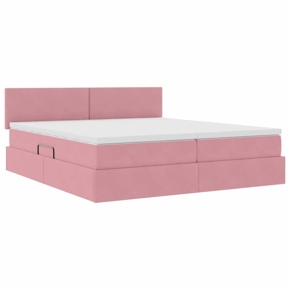Produktbild för LED förvaringssäng med madrass Rosa 200 x 200 cm Sammet