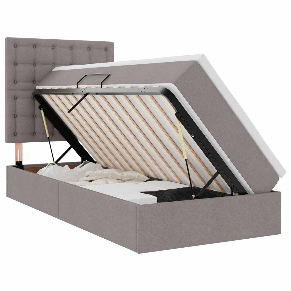 Produktbild för Förvaringssäng med madrass med lagring Taupe 100 x 200 cm tyg