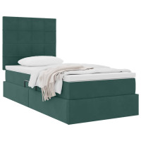Produktbild för Förvaringssäng med madrass Mörkgrön 90 x 190 cm Sammet
