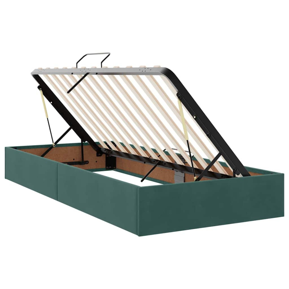 Produktbild för Förvaringssäng med madrass Mörkgrön 90 x 190 cm Sammet